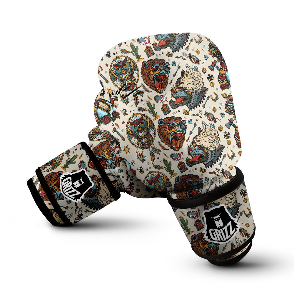 Indian Old School Tattoo Style Print Pattern Boxing Gloves-grizzshop