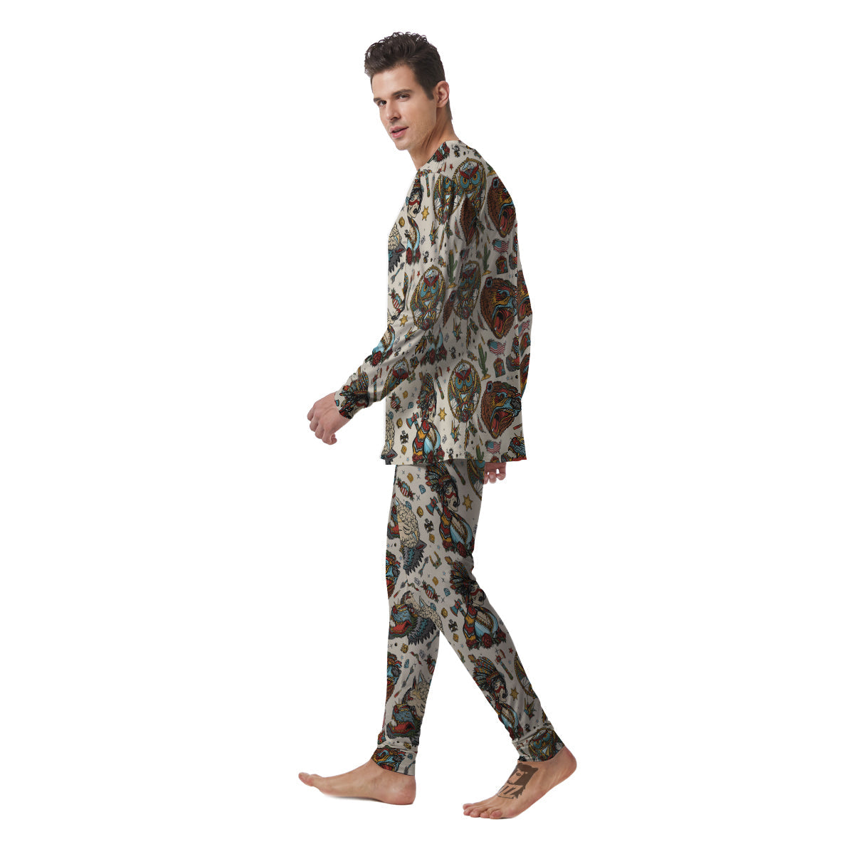 Indian Old School Tattoo Style Print Pattern Men's Pajamas-grizzshop