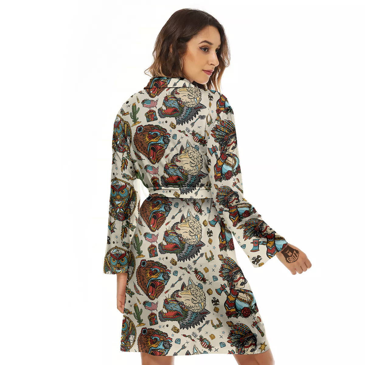 Indian Old School Tattoo Style Print Pattern Women's Robe-grizzshop