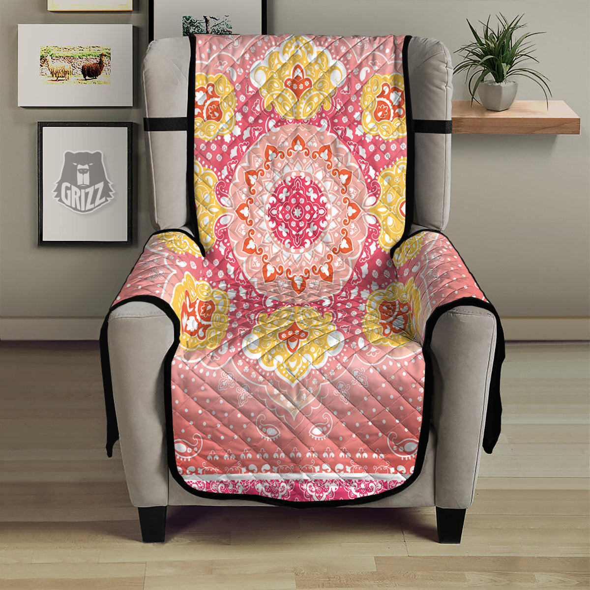 Indian Paisley Bandana Pink Print Armchair Protector-grizzshop