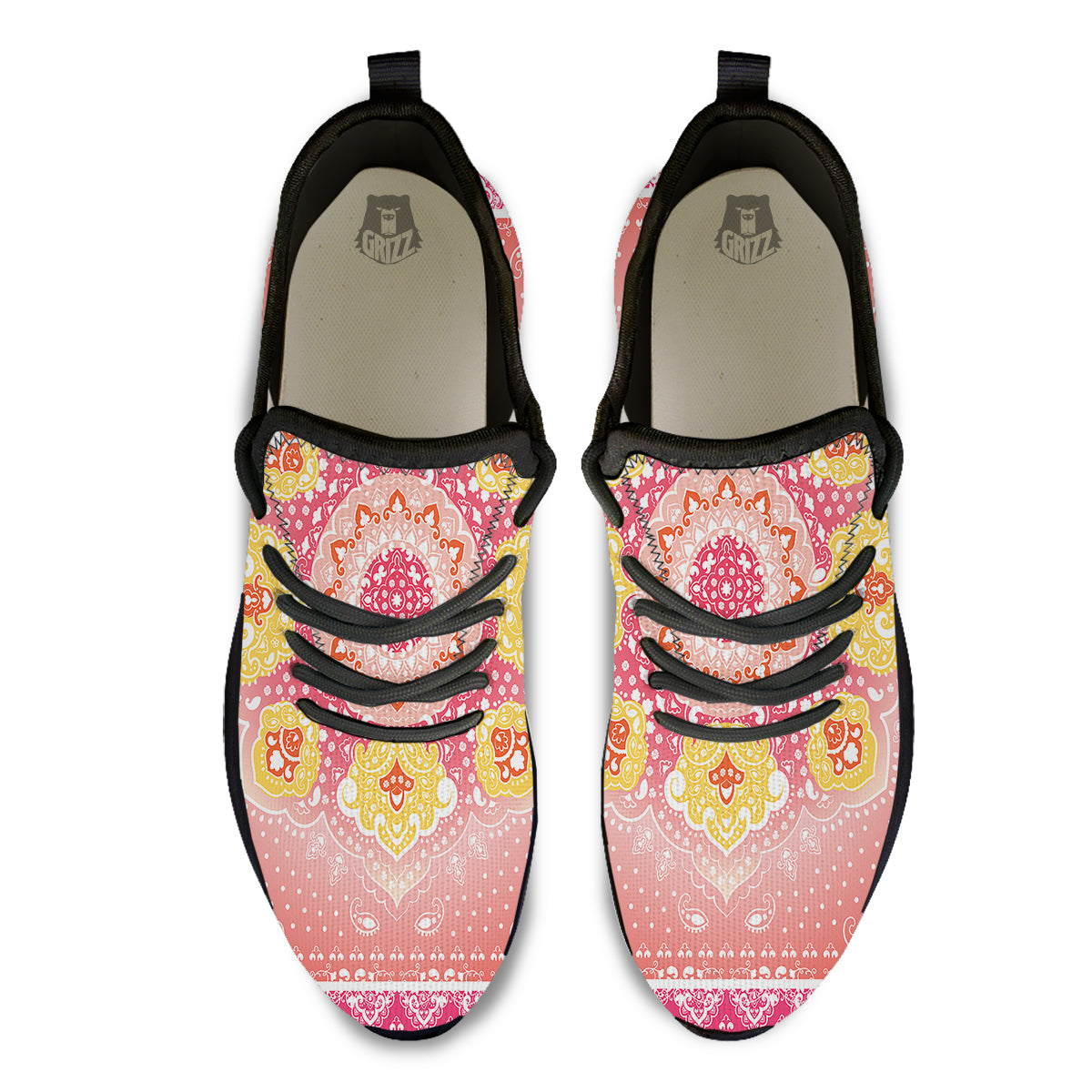 Indian Paisley Bandana Pink Print Black Athletic Shoes-grizzshop