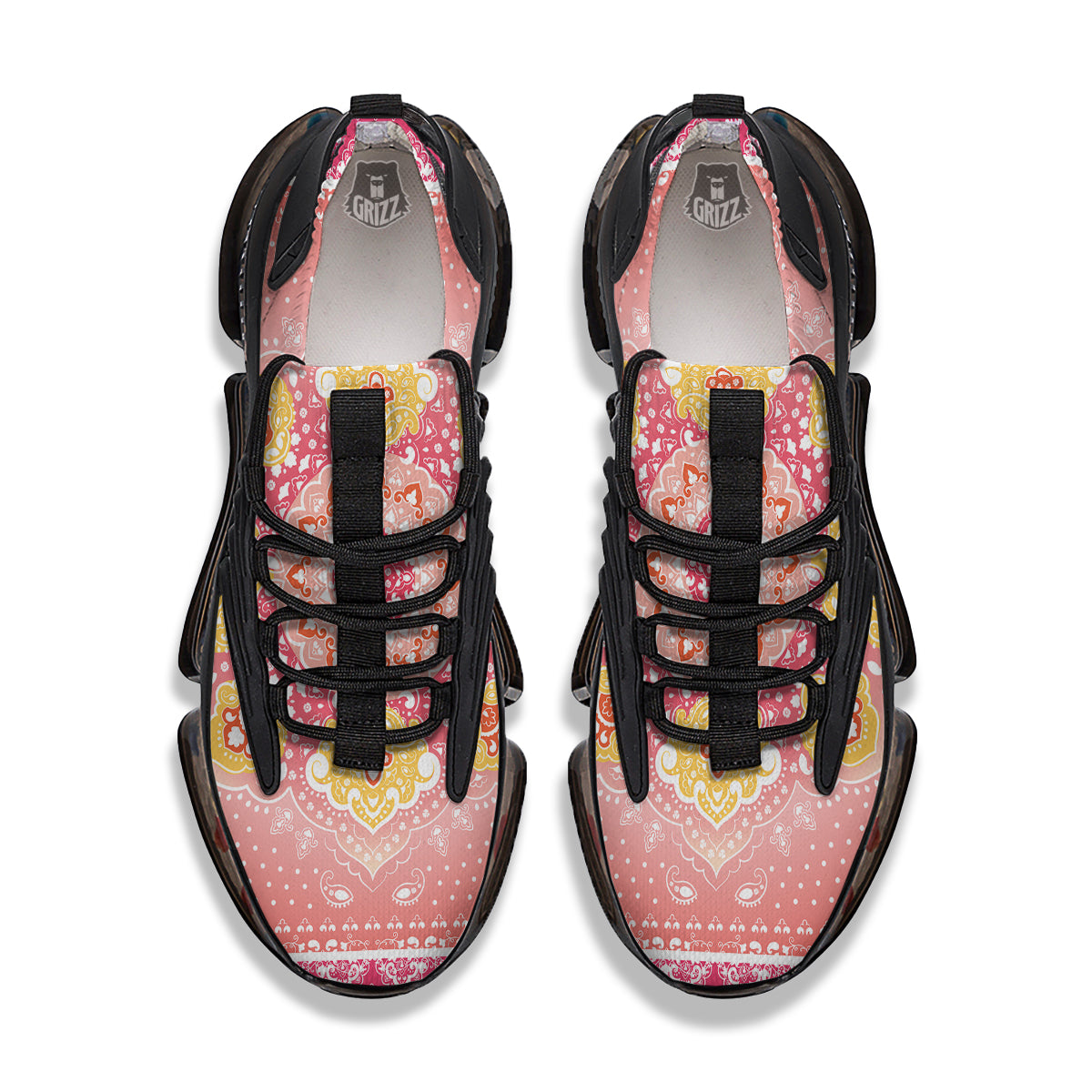 Indian Paisley Bandana Pink Print Black Gym Shoes-grizzshop