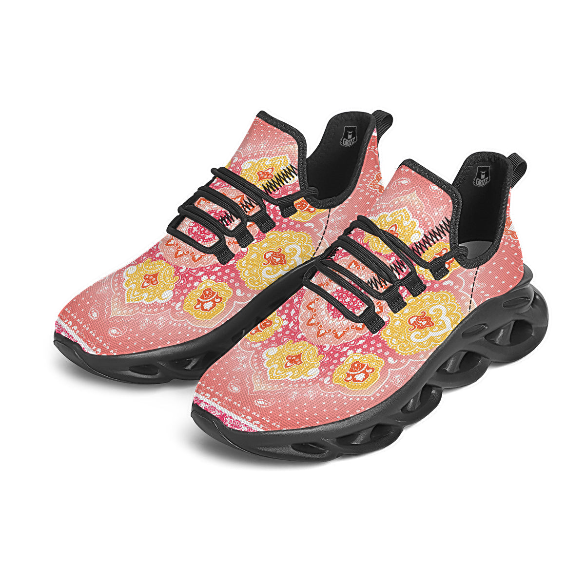 Indian Paisley Bandana Pink Print Black Running Shoes-grizzshop