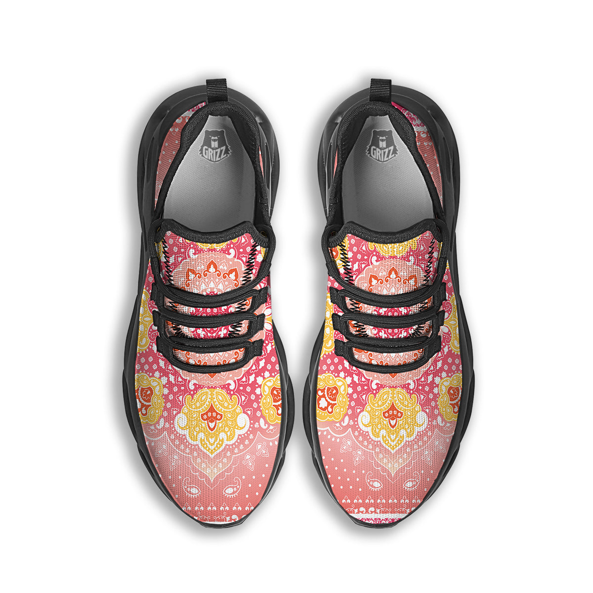 Indian Paisley Bandana Pink Print Black Running Shoes-grizzshop