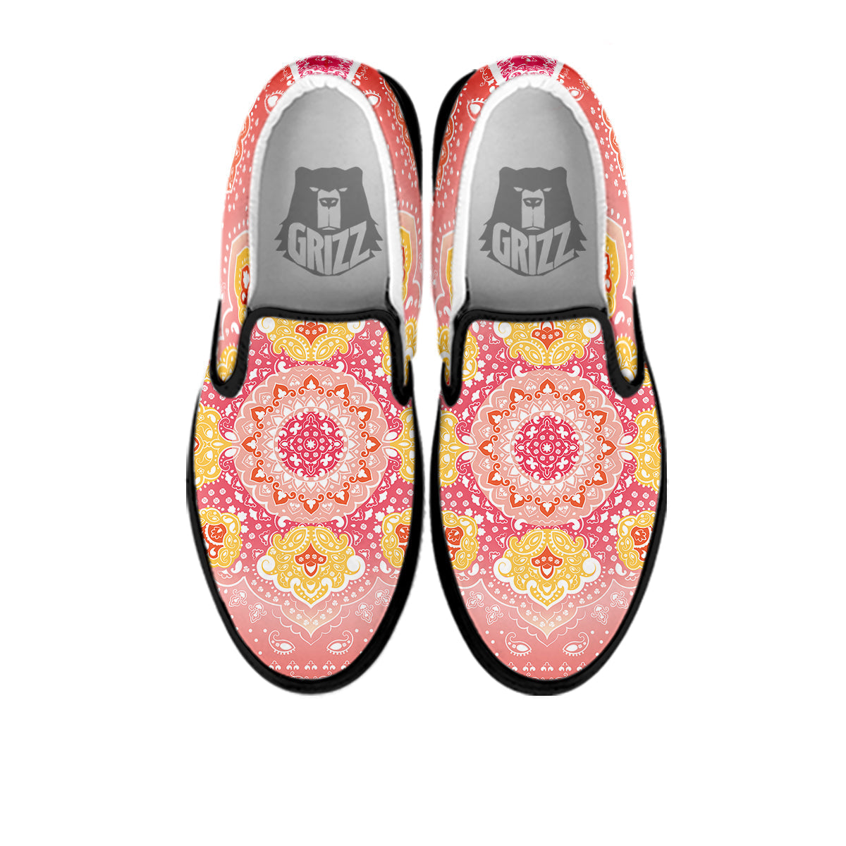 Indian Paisley Bandana Pink Print Black Slip On Shoes-grizzshop