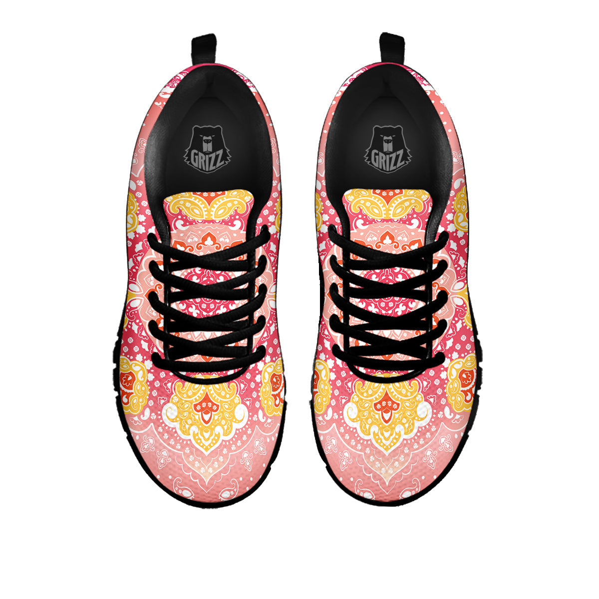 Indian Paisley Bandana Pink Print Black Sneaker-grizzshop