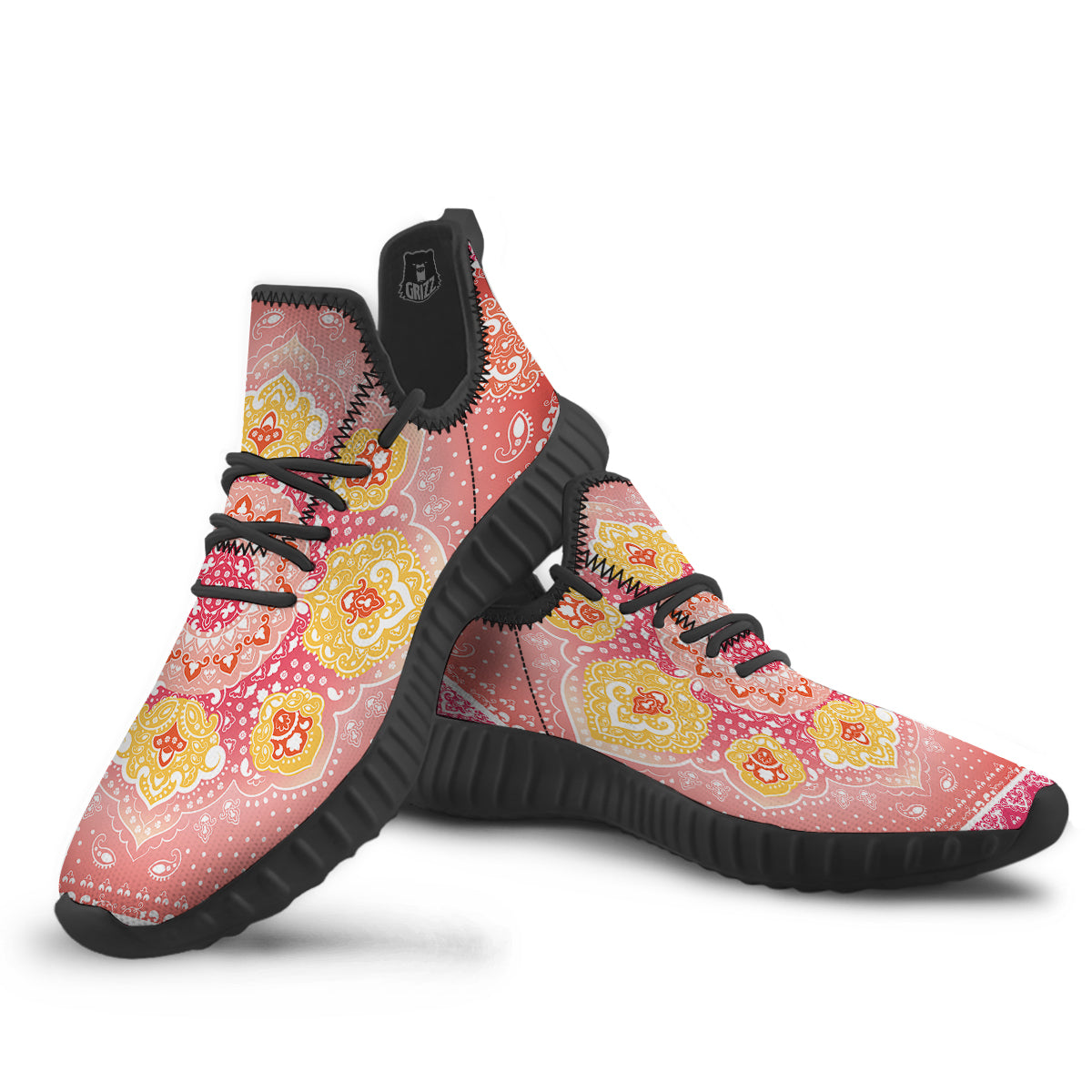 Indian Paisley Bandana Pink Print Black Walking Shoes-grizzshop