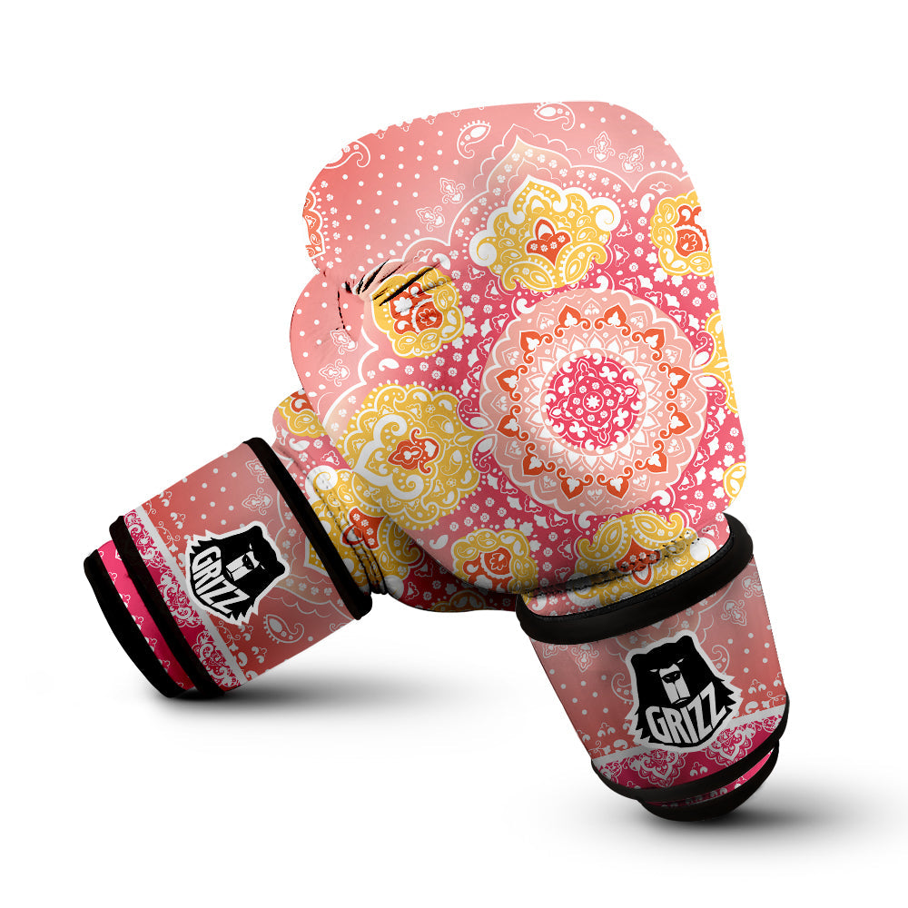 Indian Paisley Bandana Pink Print Boxing Gloves-grizzshop