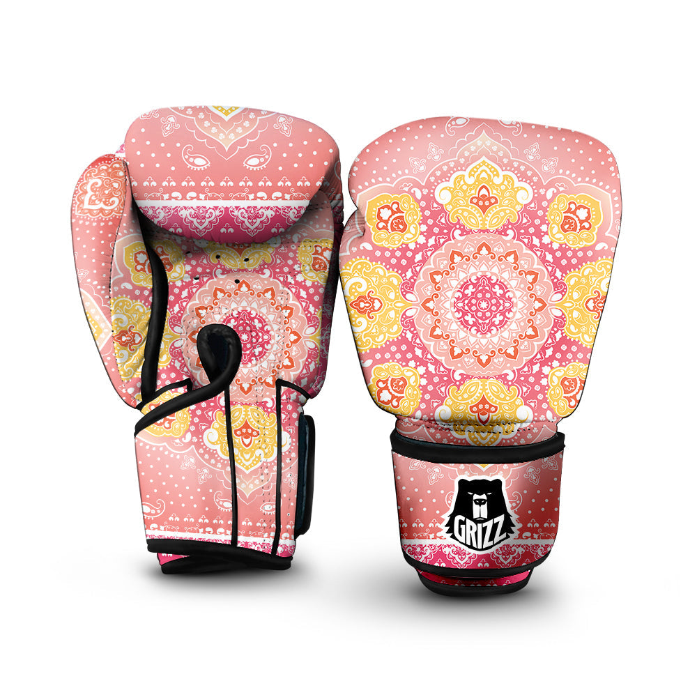 Indian Paisley Bandana Pink Print Boxing Gloves-grizzshop