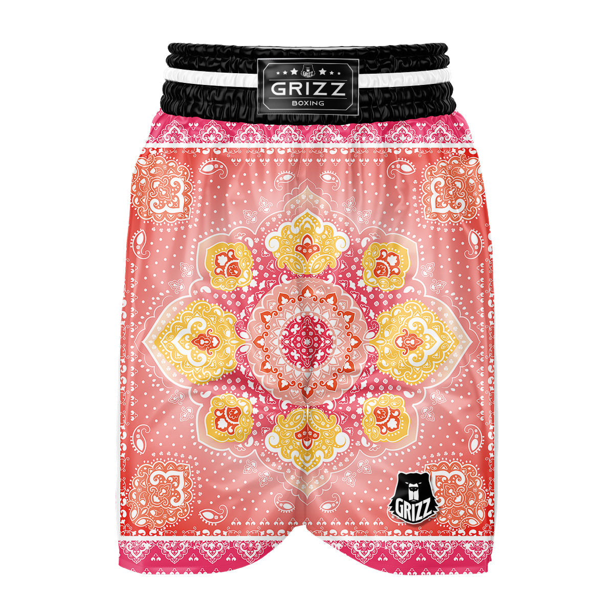 Indian Paisley Bandana Pink Print Boxing Shorts-grizzshop