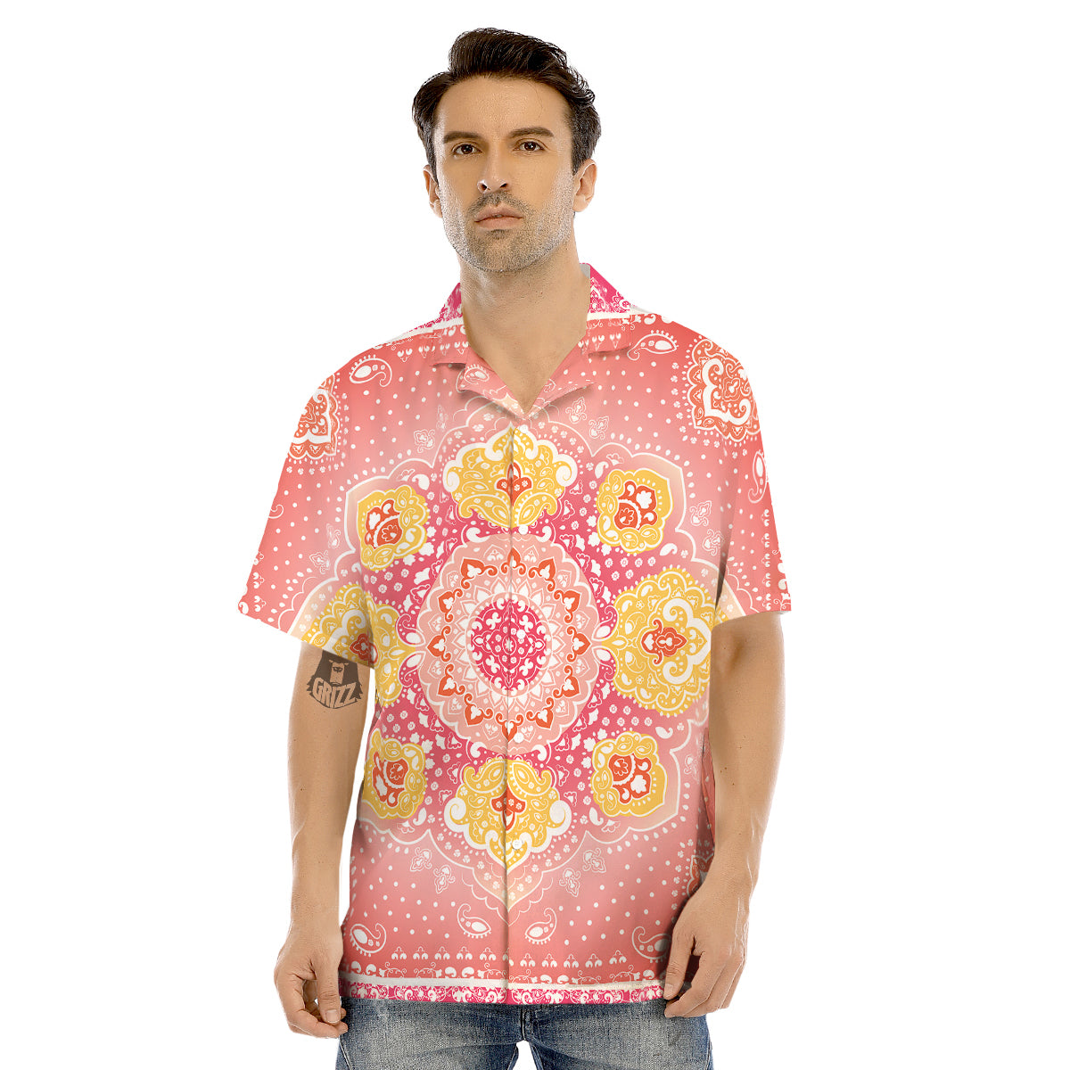Indian Paisley Bandana Pink Print Men's Hawaiian Shirt-grizzshop