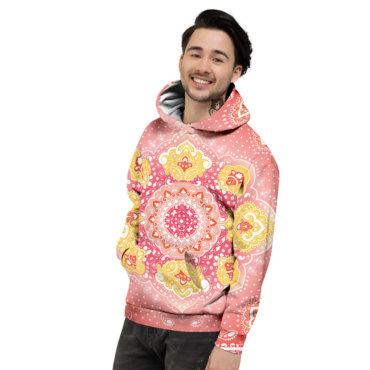 Indian Paisley Bandana Pink Print Men's Hoodie-grizzshop