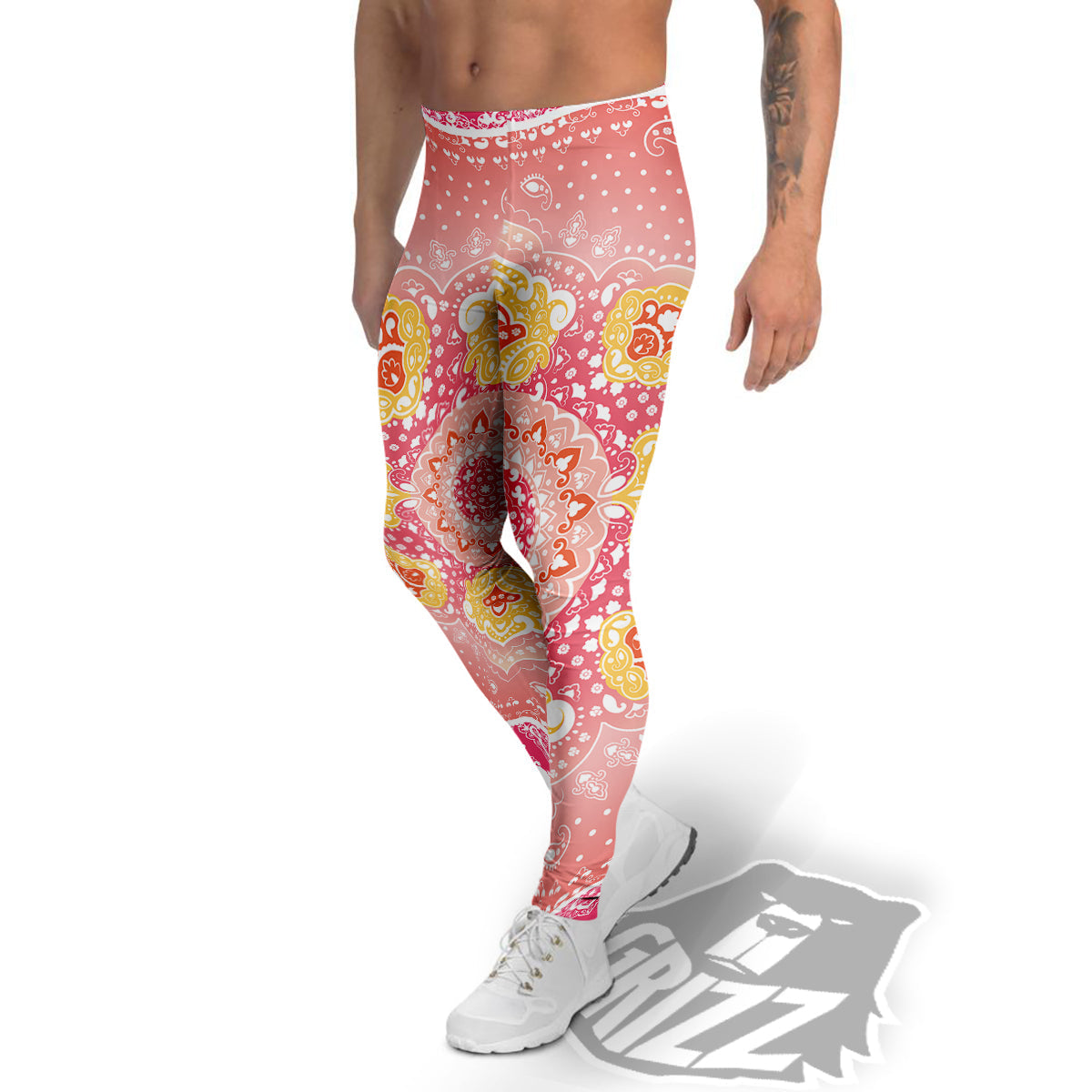 Indian Paisley Bandana Pink Print Men's Leggings-grizzshop