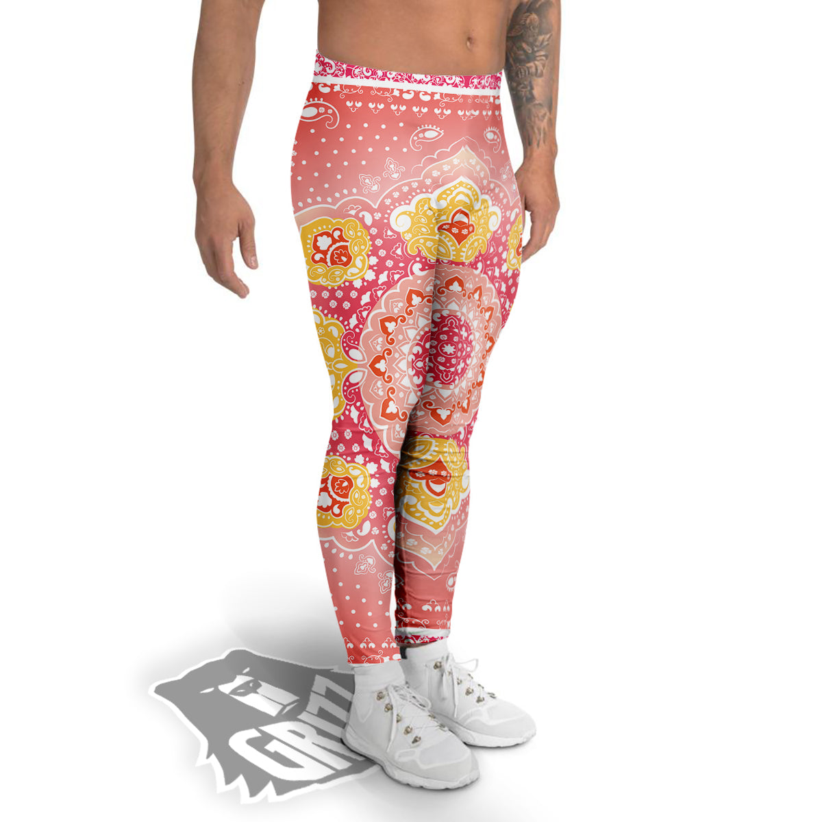 Indian Paisley Bandana Pink Print Men's Leggings-grizzshop