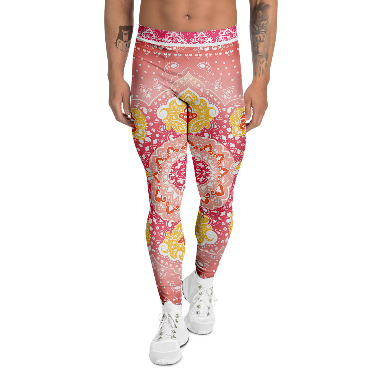 Indian Paisley Bandana Pink Print Men's Leggings-grizzshop