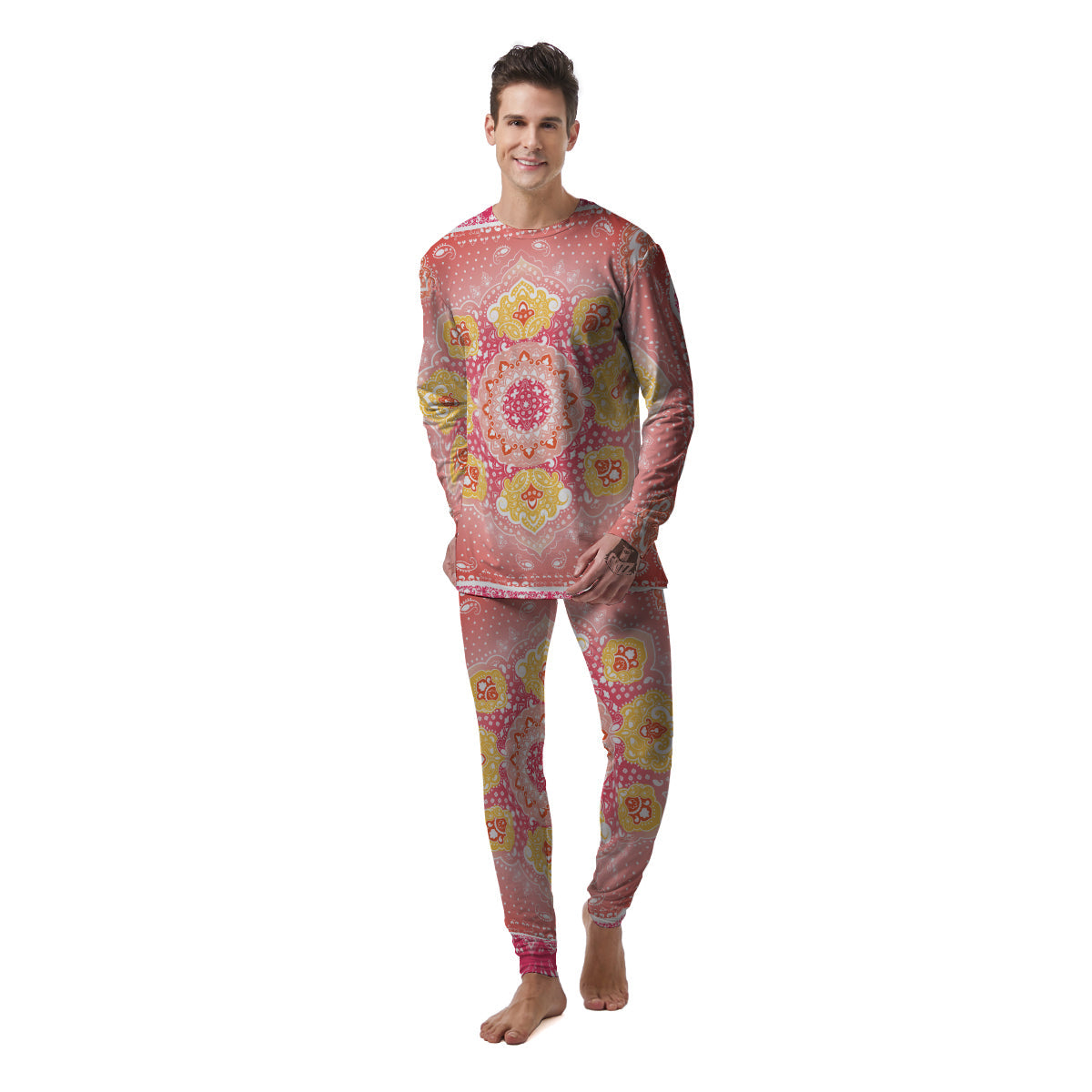 Indian Paisley Bandana Pink Print Men's Pajamas-grizzshop