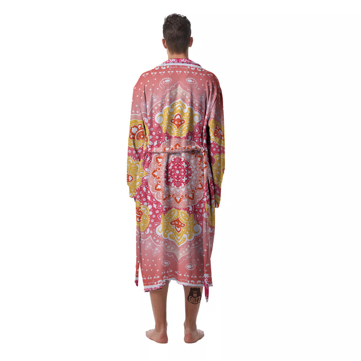 Indian Paisley Bandana Pink Print Men's Robe-grizzshop