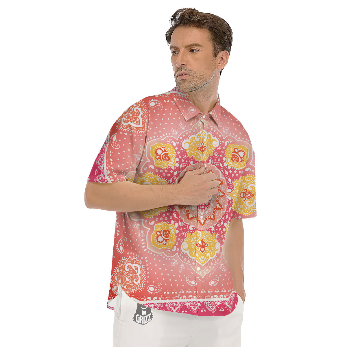 Indian Paisley Bandana Pink Print Men's Short Sleeve Shirts-grizzshop