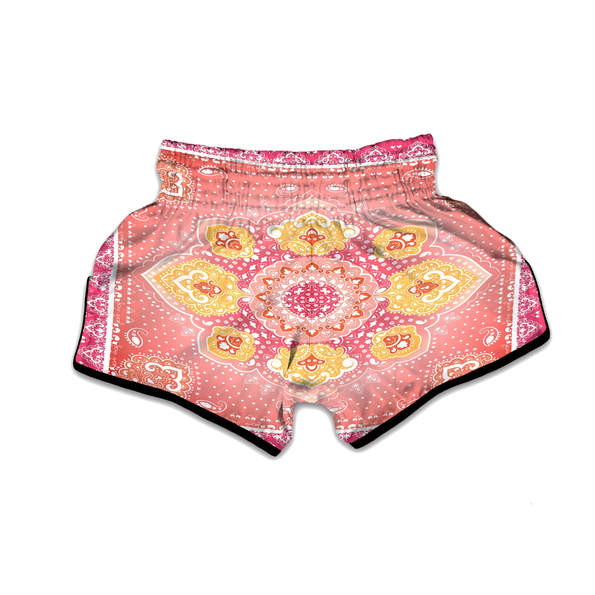 Indian Paisley Bandana Pink Print Muay Thai Boxing Shorts-grizzshop