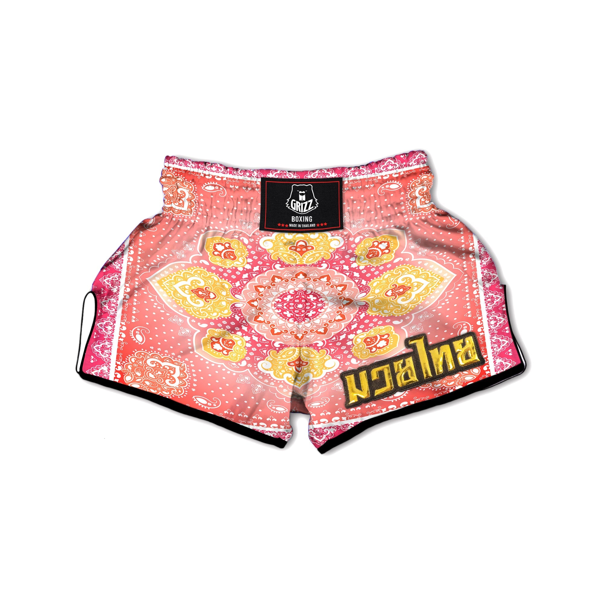 Indian Paisley Bandana Pink Print Muay Thai Boxing Shorts-grizzshop