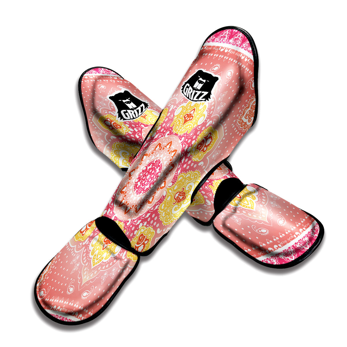 Indian Paisley Bandana Pink Print Muay Thai Shin Guards-grizzshop