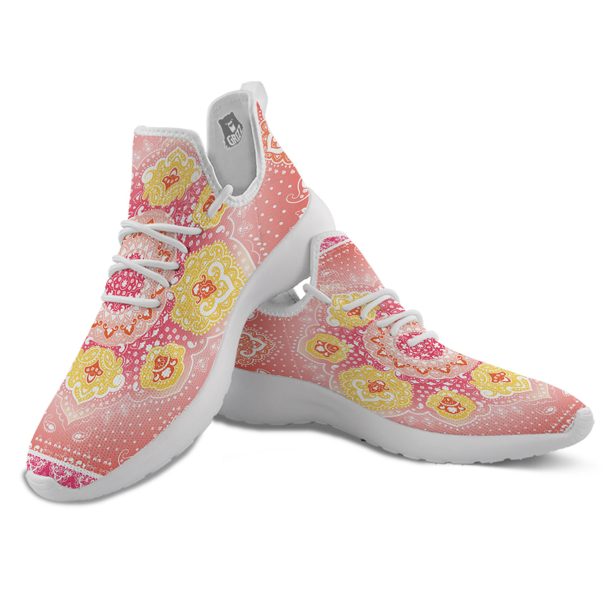 Indian Paisley Bandana Pink Print White Athletic Shoes-grizzshop