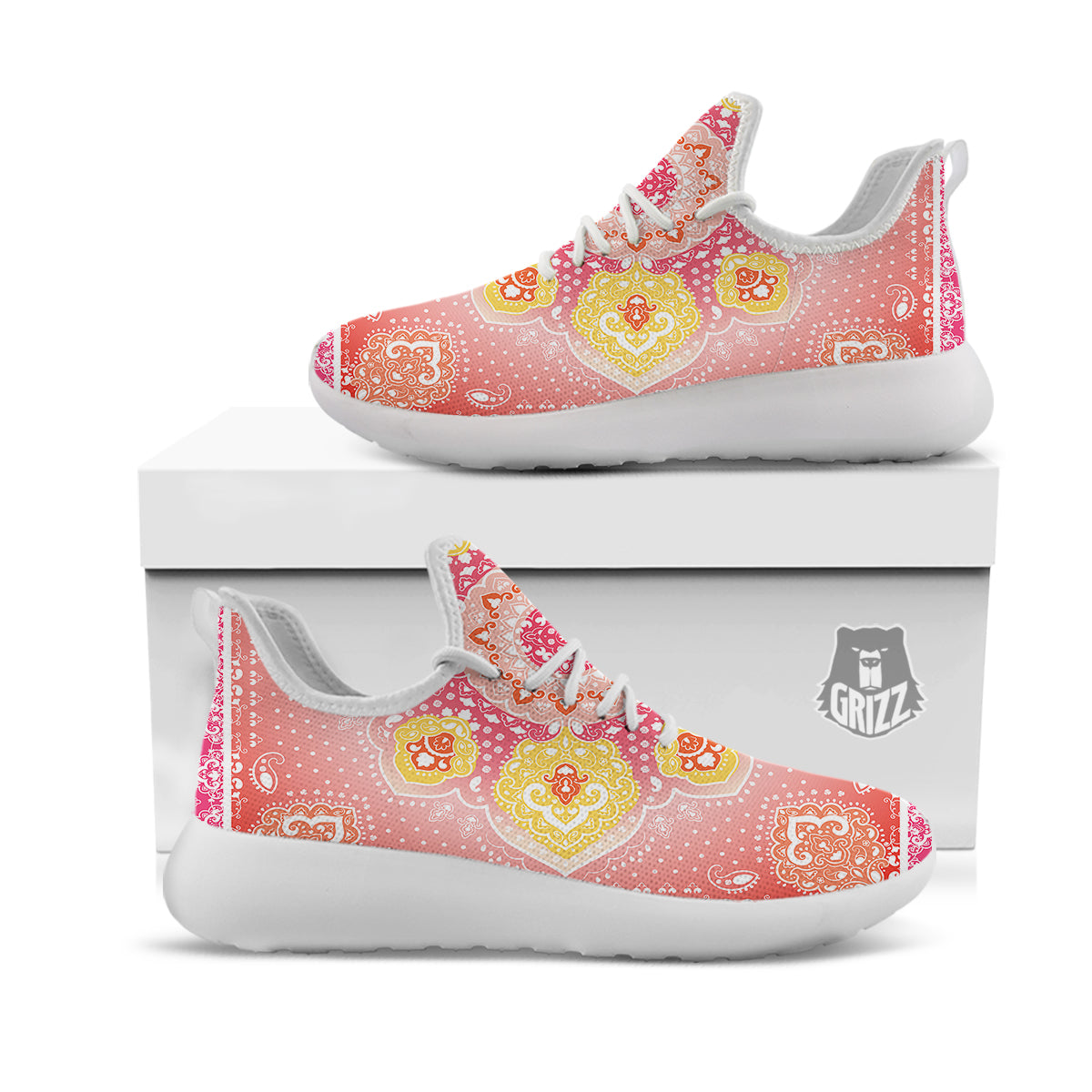 Indian Paisley Bandana Pink Print White Athletic Shoes-grizzshop