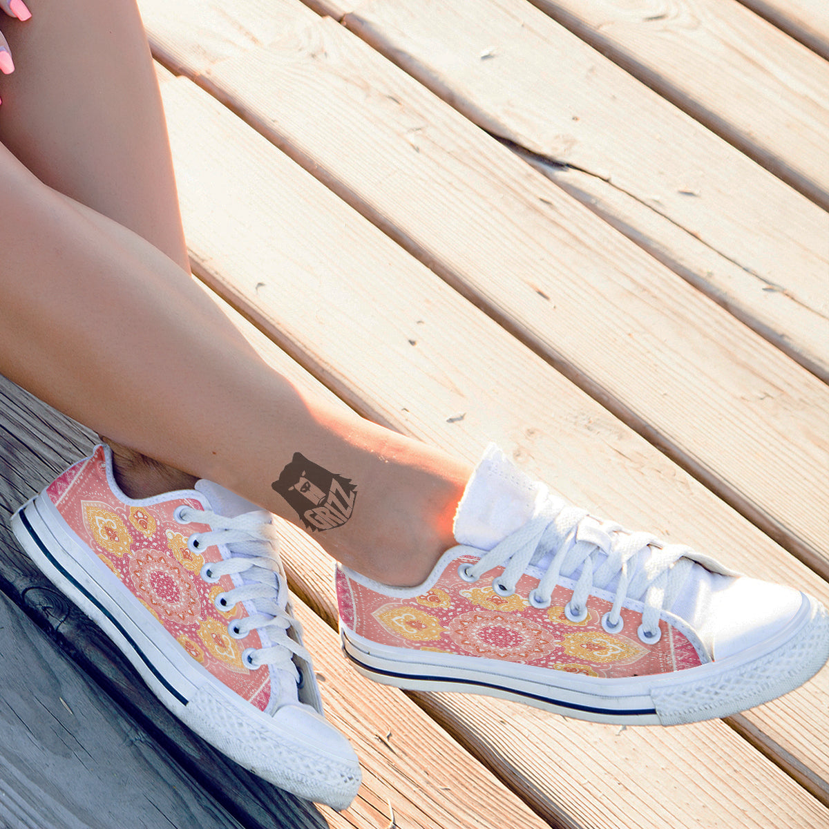 Indian Paisley Bandana Pink Print White Low Top Shoes-grizzshop