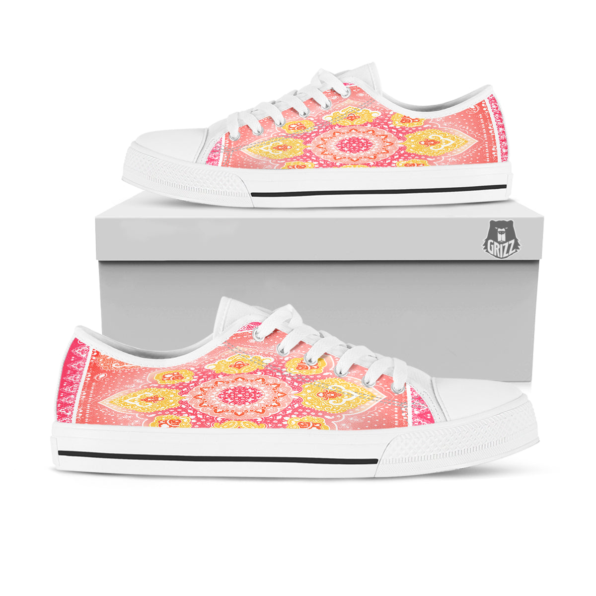 Indian Paisley Bandana Pink Print White Low Top Shoes-grizzshop