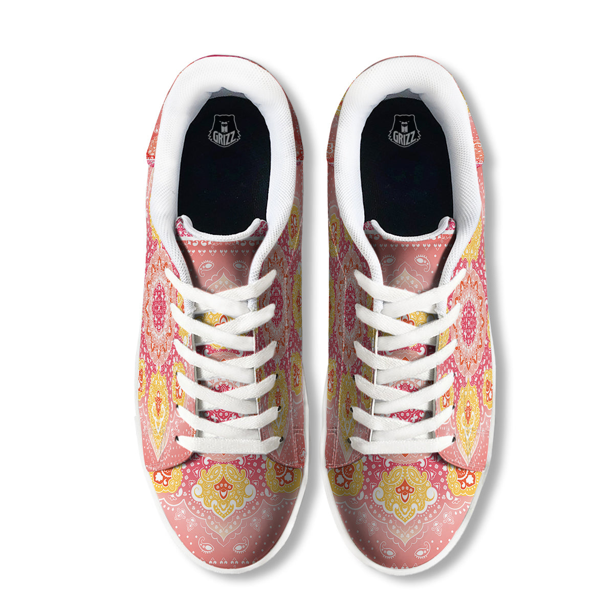 Indian Paisley Bandana Pink Print White Low Top Sneakers-grizzshop