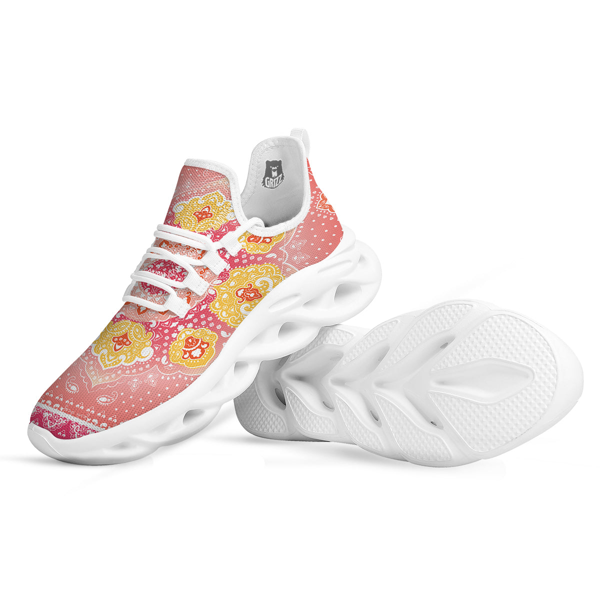 Indian Paisley Bandana Pink Print White Running Shoes-grizzshop