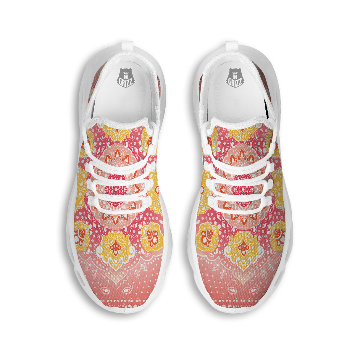 Indian Paisley Bandana Pink Print White Running Shoes-grizzshop