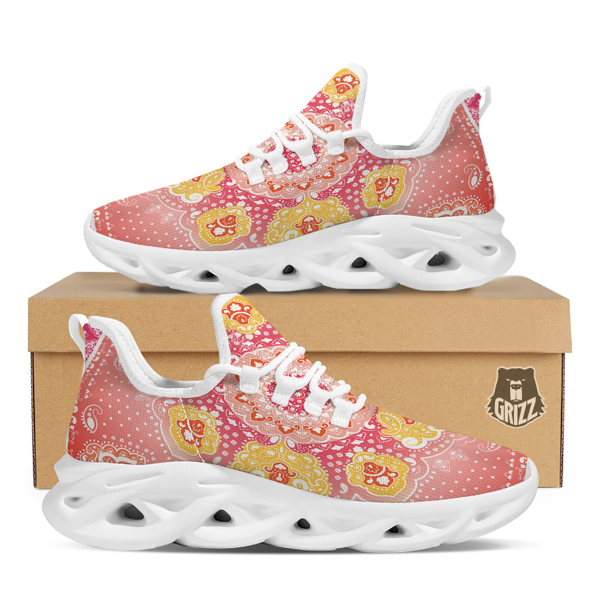 Indian Paisley Bandana Pink Print White Running Shoes-grizzshop