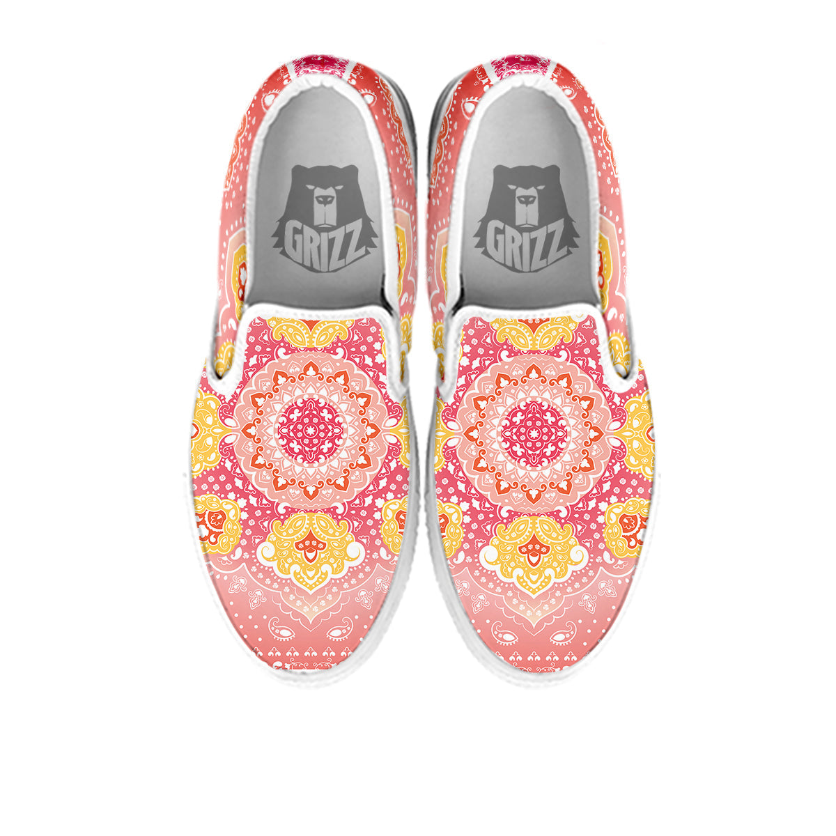 Indian Paisley Bandana Pink Print White Slip On Shoes-grizzshop