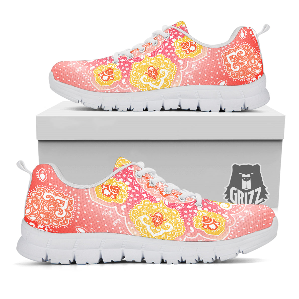 Indian Paisley Bandana Pink Print White Sneaker-grizzshop