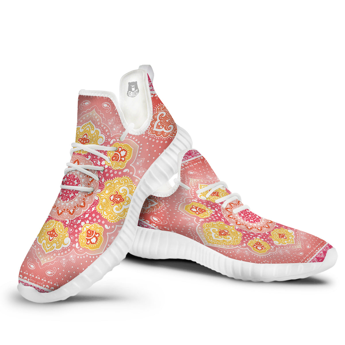 Indian Paisley Bandana Pink Print White Walking Shoes-grizzshop