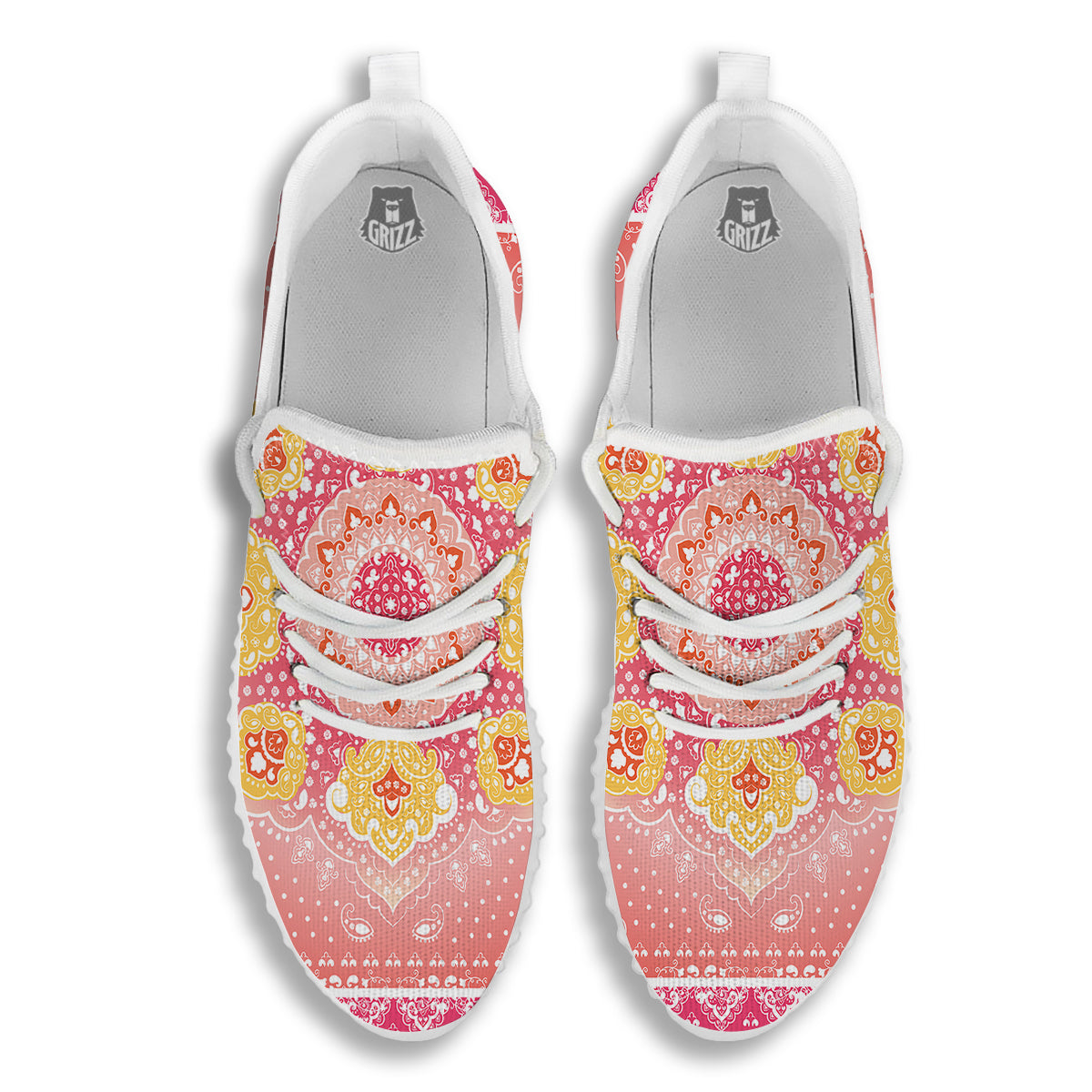 Indian Paisley Bandana Pink Print White Walking Shoes-grizzshop