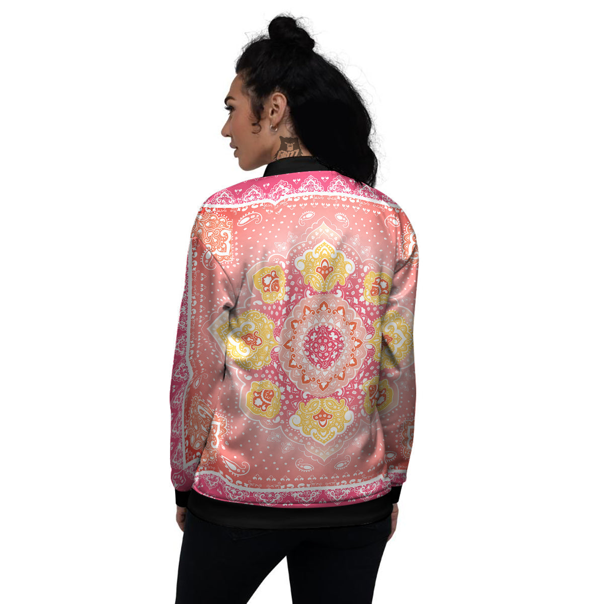 Indian Paisley Bandana Pink Print Women's Bomber Jacket-grizzshop