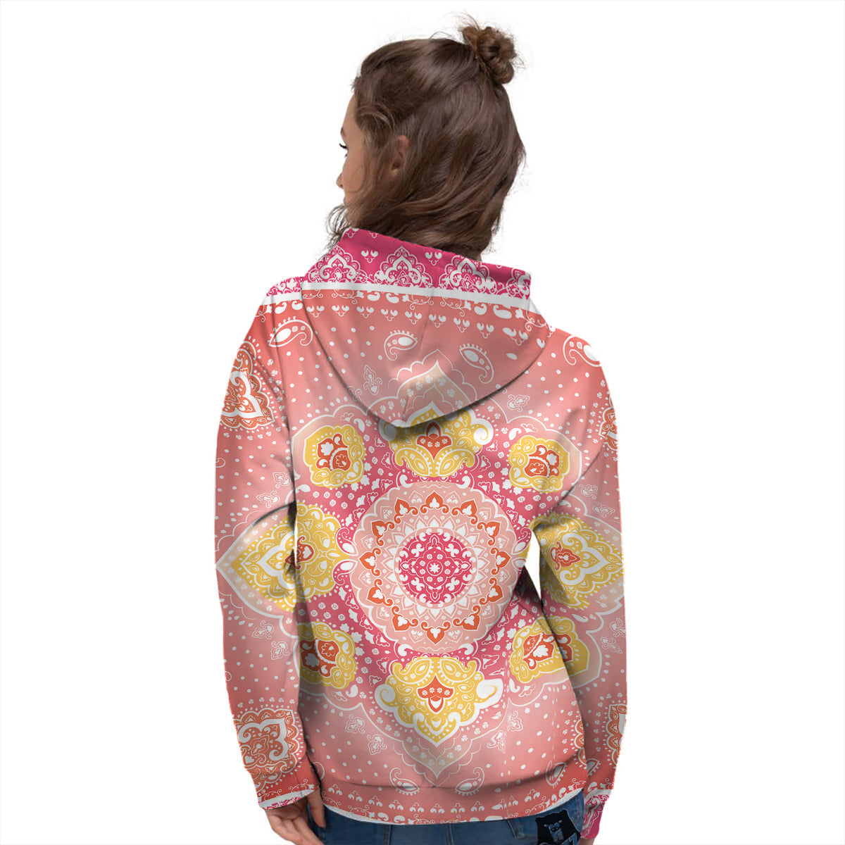 Indian Paisley Bandana Pink Print Women's Hoodie-grizzshop