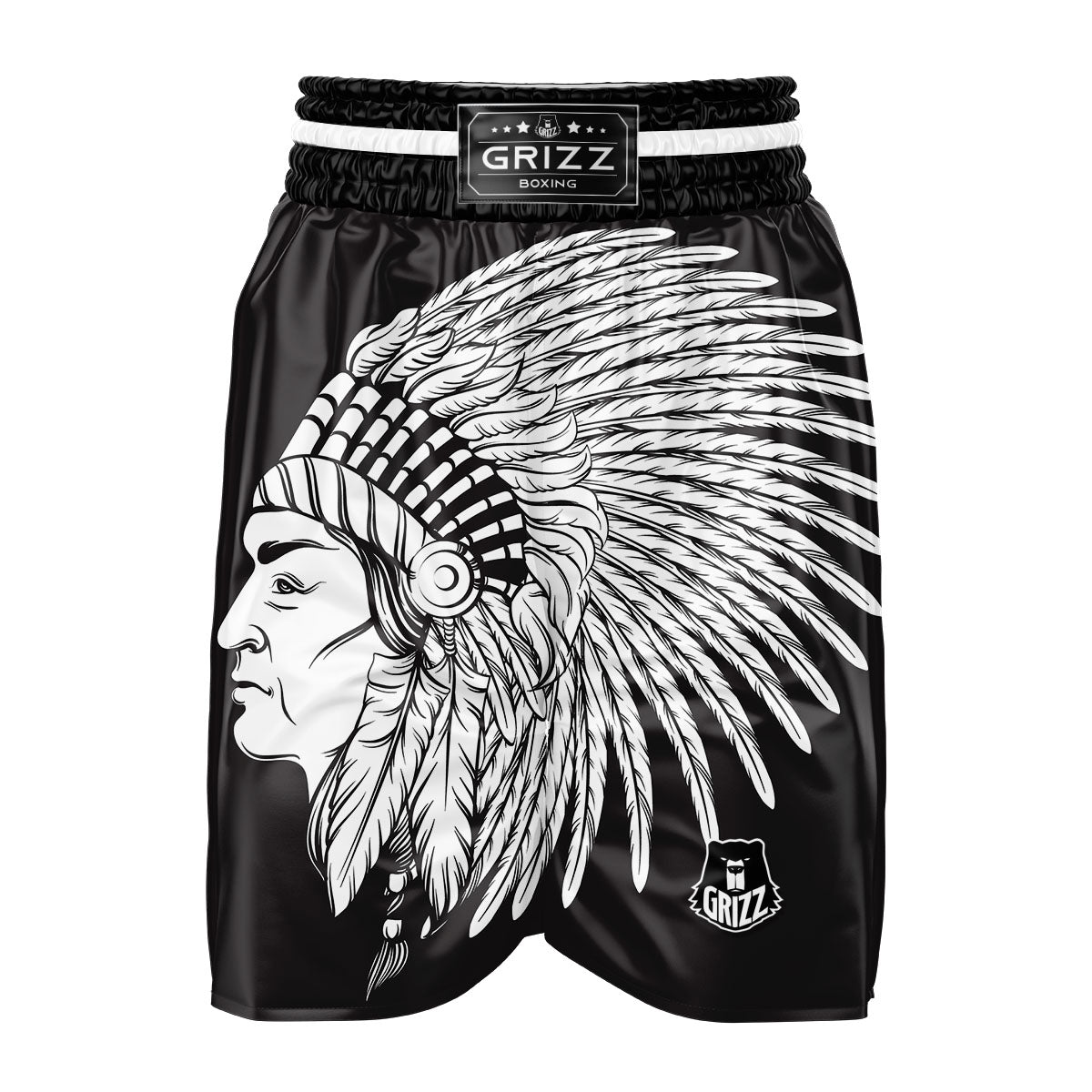 Indian Portrait Monochrome Native Print Boxing Shorts-grizzshop