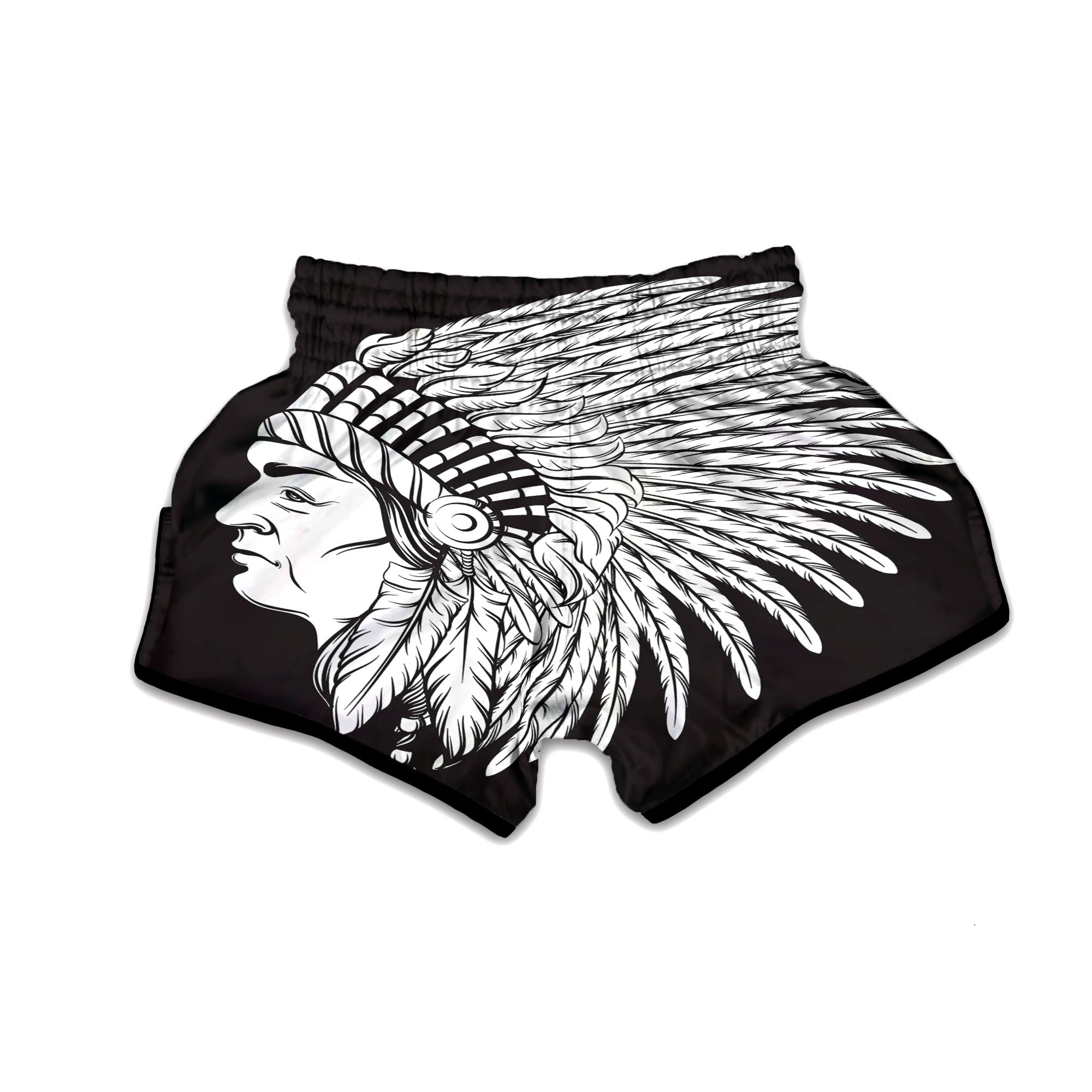 Indian Portrait Monochrome Native Print Muay Thai Boxing Shorts-grizzshop