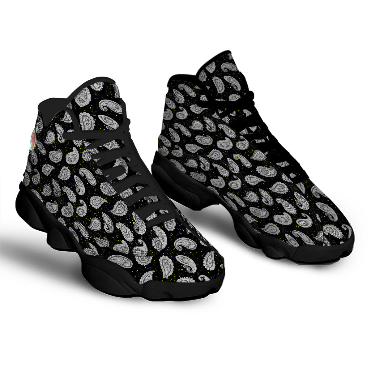 Indian Rug Tribal And Yellow Star Print Pattern Black Basketball Shoes-grizzshop