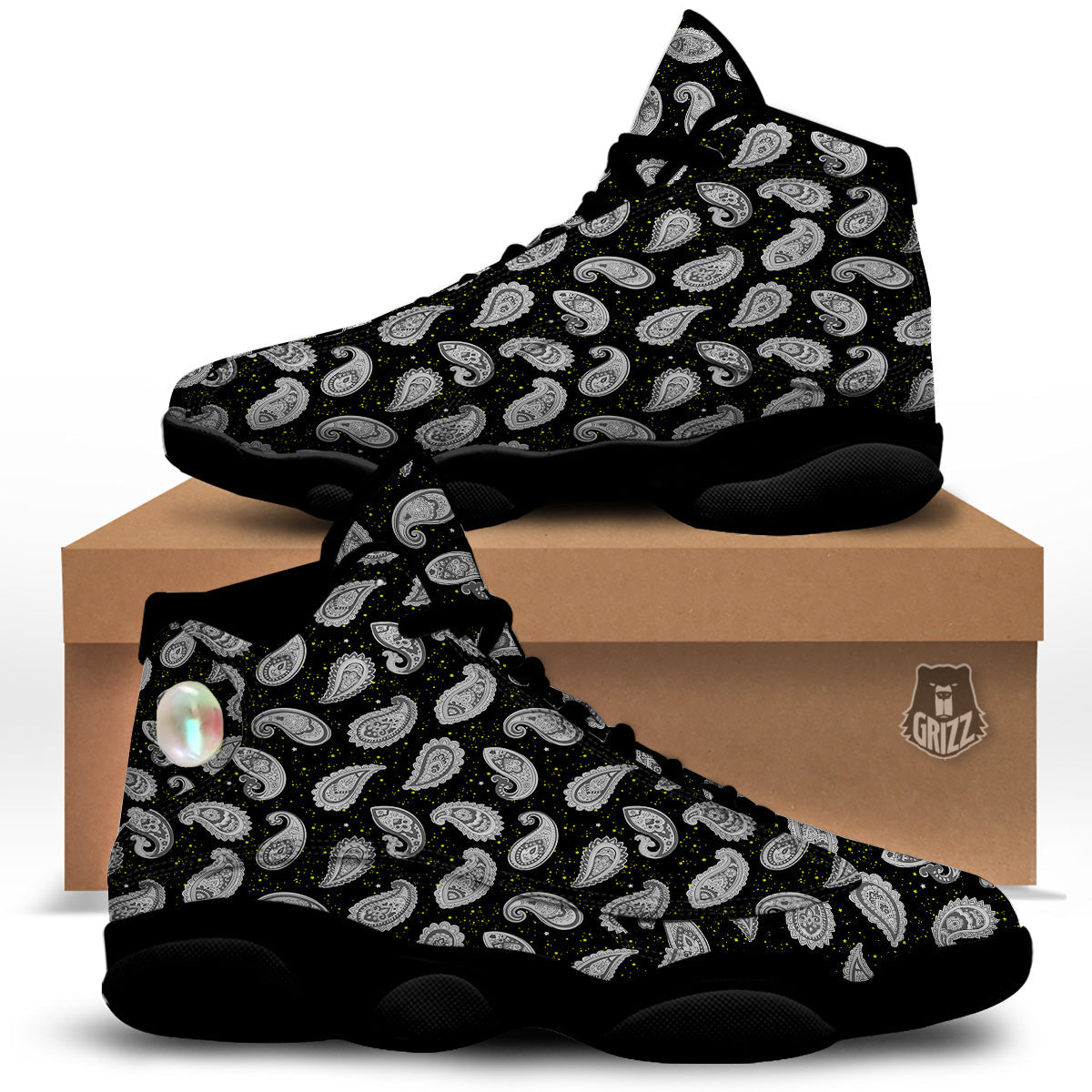 Indian Rug Tribal And Yellow Star Print Pattern Black Basketball Shoes-grizzshop