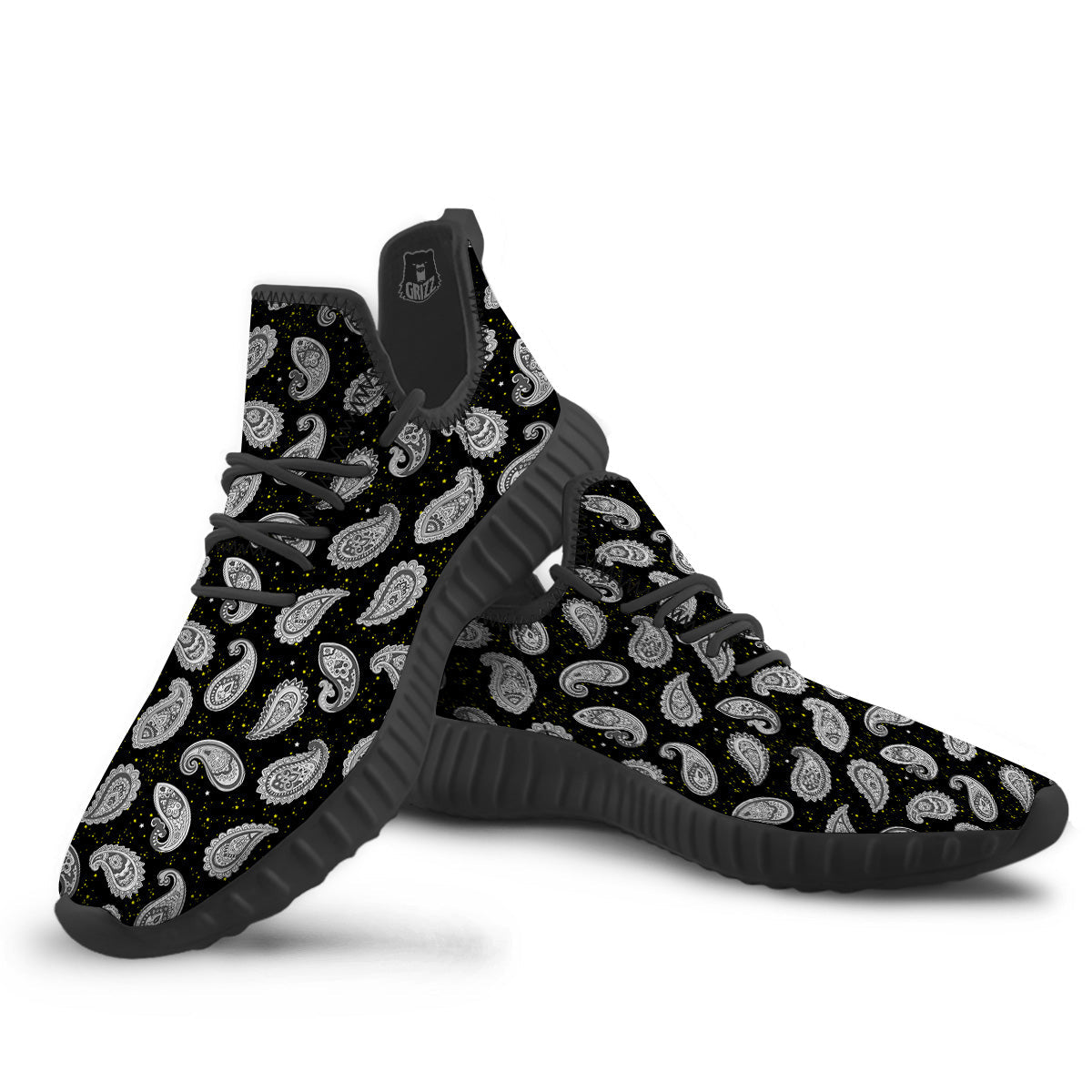 Indian Rug Tribal And Yellow Star Print Pattern Black Walking Shoes-grizzshop