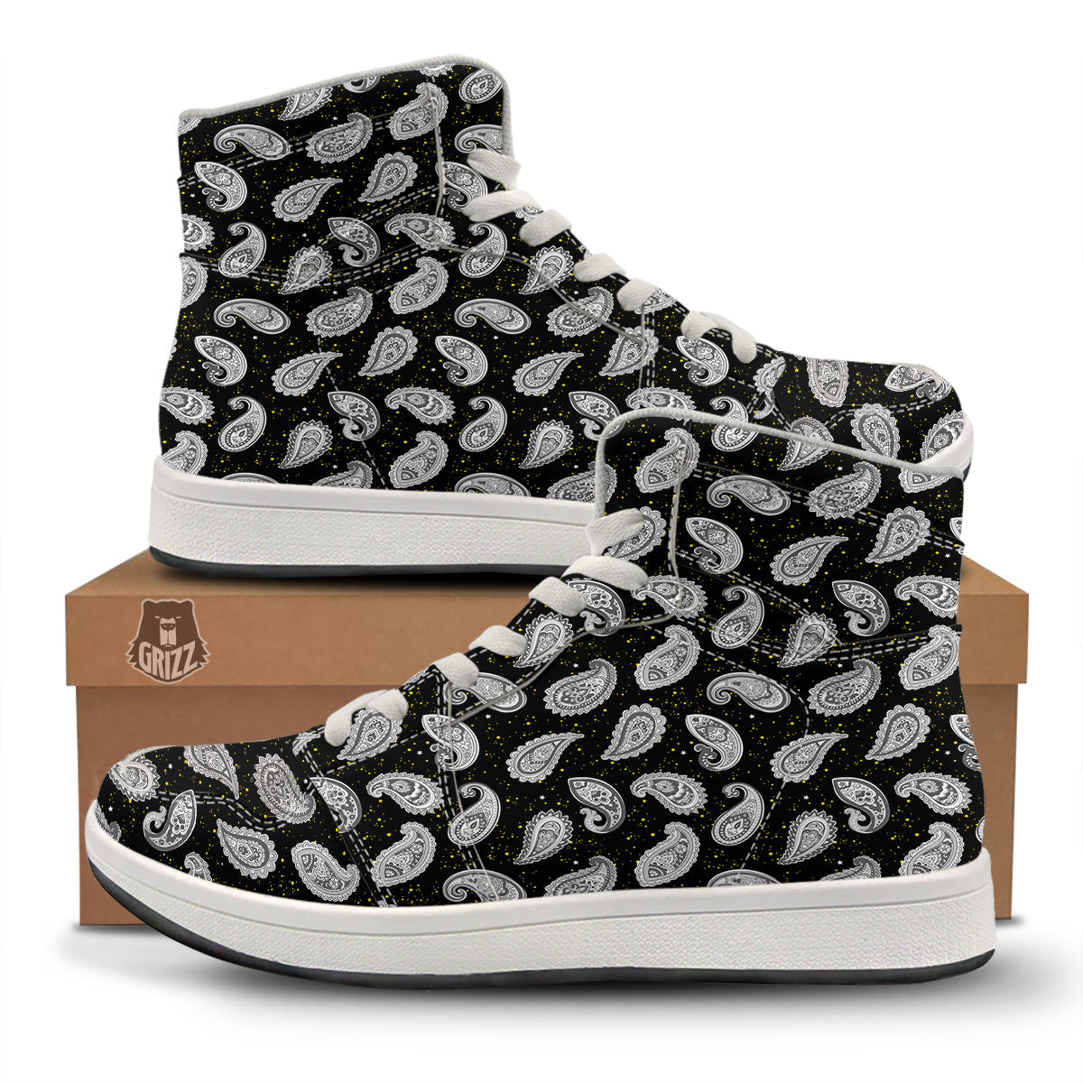 Indian Rug Tribal And Yellow Star Print Pattern High Top Sneakers-grizzshop