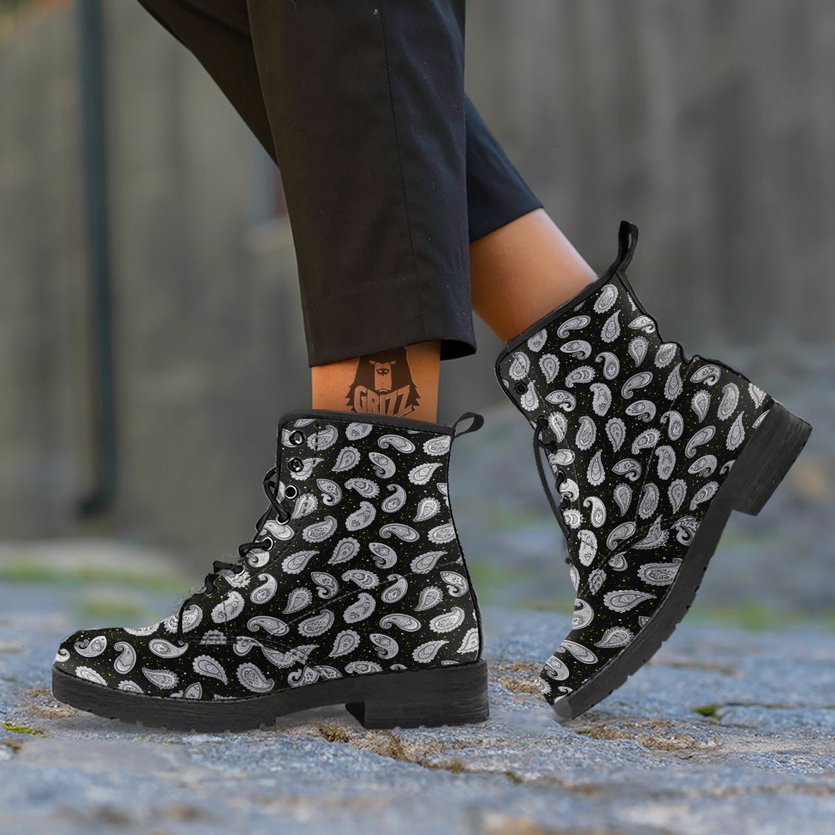 Indian Rug Tribal And Yellow Star Print Pattern Leather Boots-grizzshop