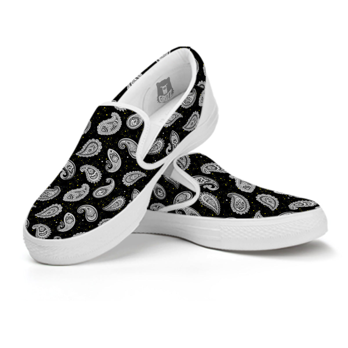 Indian Rug Tribal And Yellow Star Print Pattern White Slip On Shoes-grizzshop