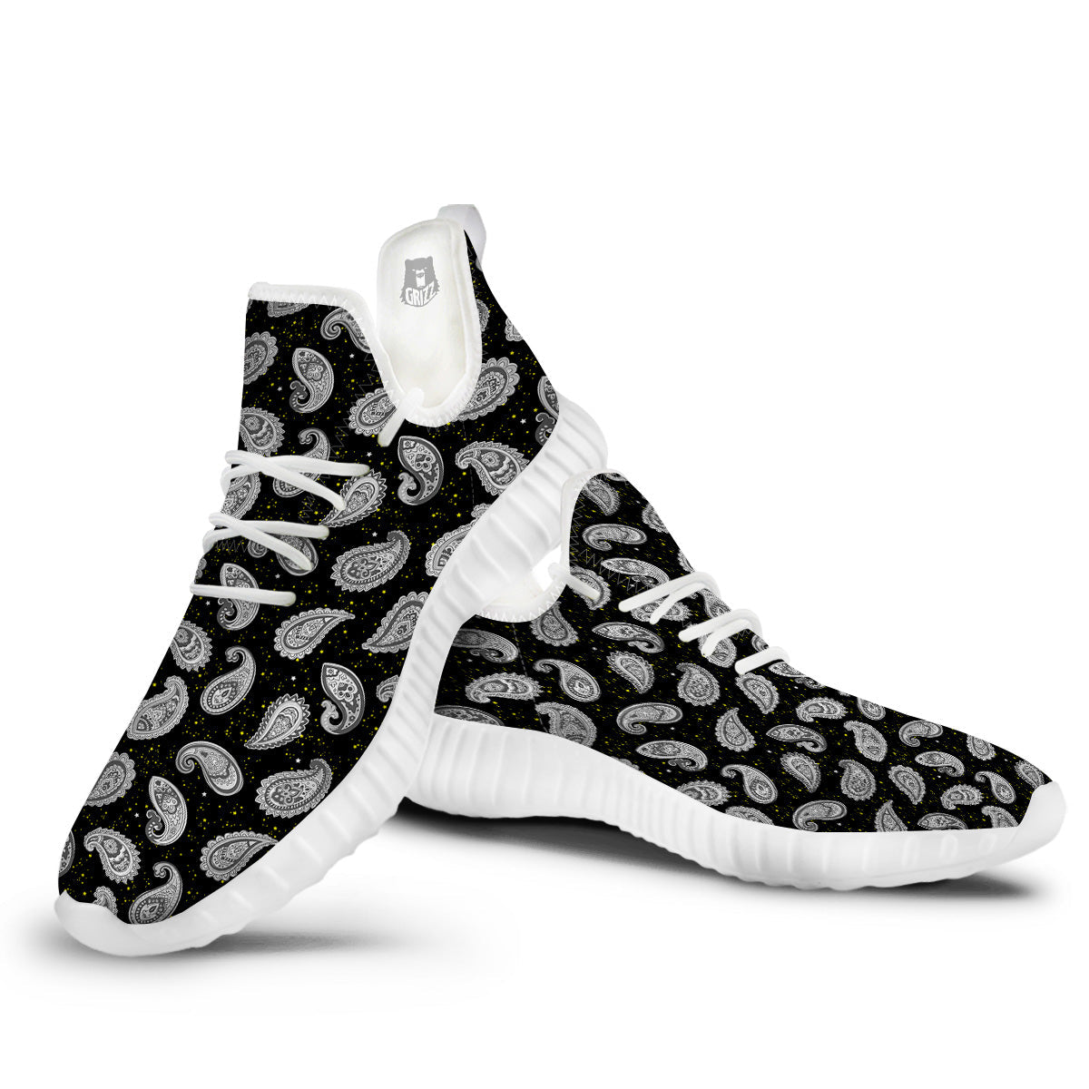 Indian Rug Tribal And Yellow Star Print Pattern White Walking Shoes-grizzshop