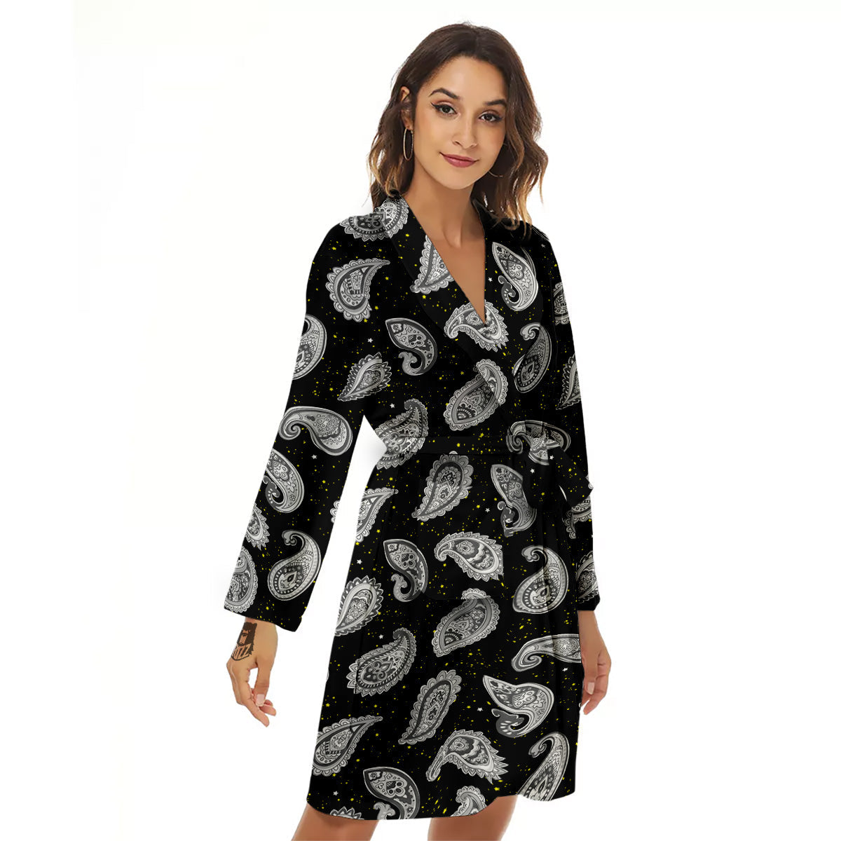 Indian Rug Tribal And Yellow Star Print Pattern Women's Robe-grizzshop