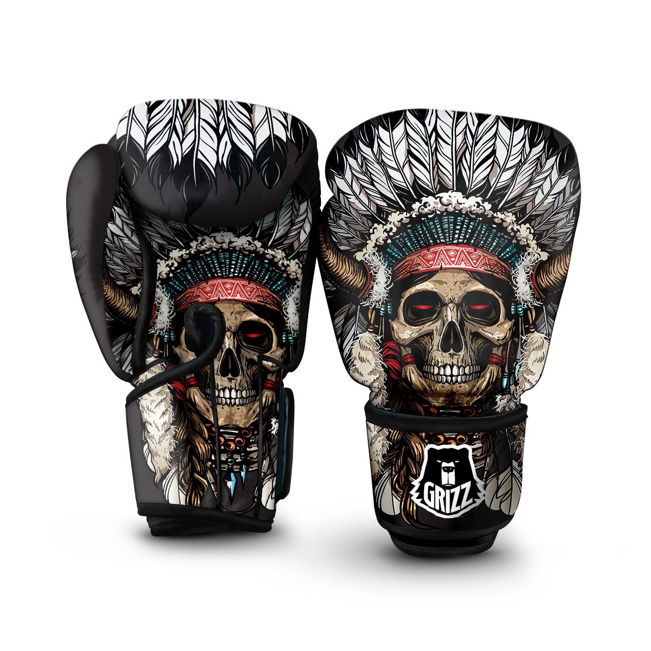 Indian Skull Native American Print Boxing Gloves-grizzshop